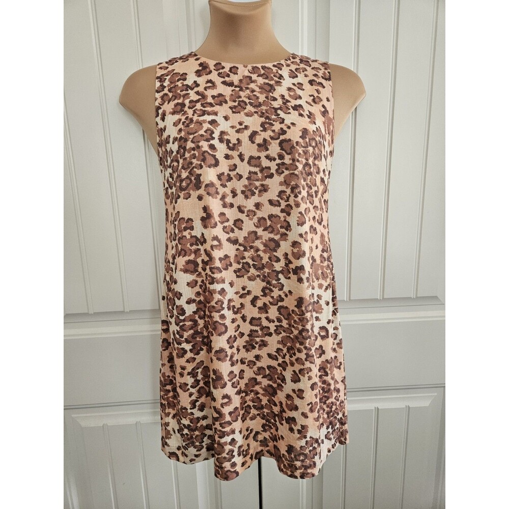 Minkpink Arden Leopard Mini Shift Dress Viscose & Linen Lined Sleeveless Sz L